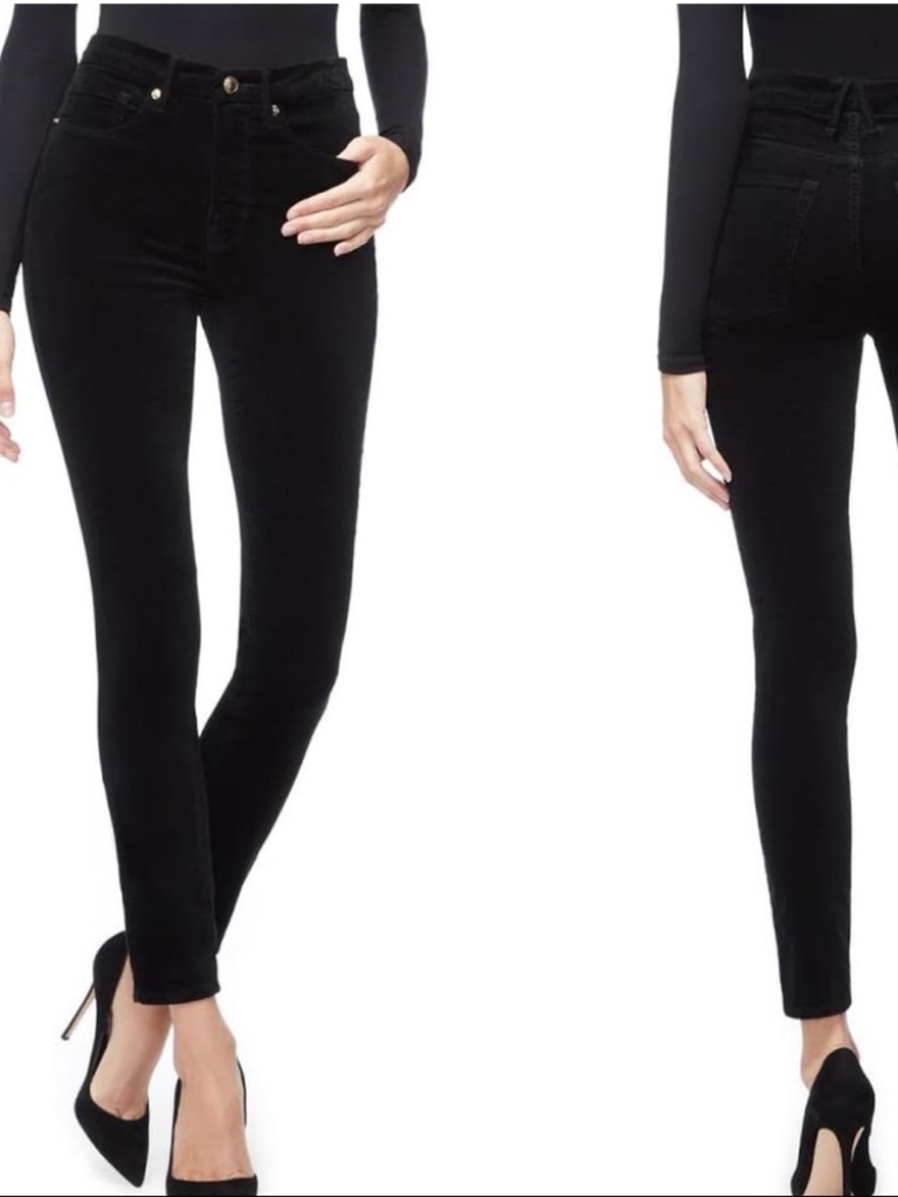 Good American Good Legs Black Velvet Skinny Jeans